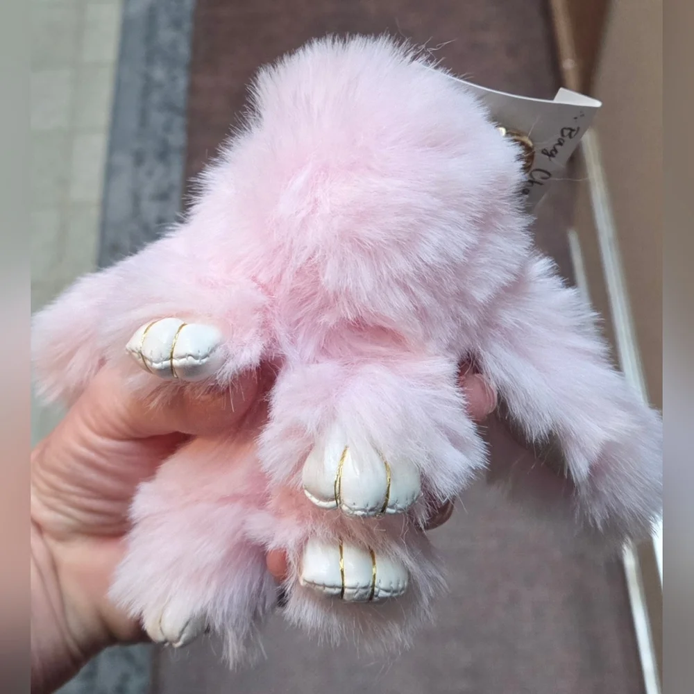 Novelty Fluffy Pink Bunny Keychain Charm Accessory